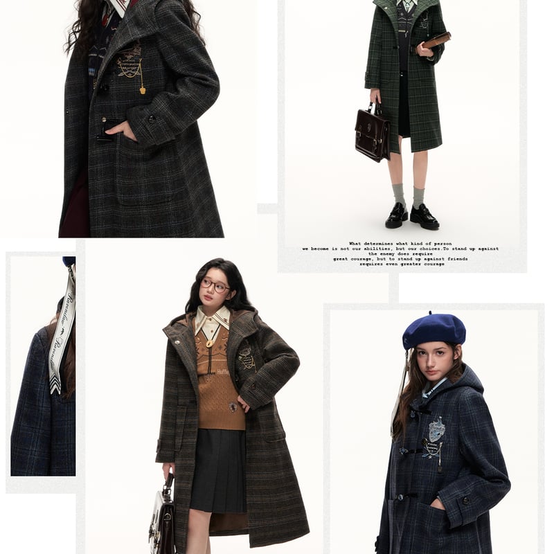 ハリーポッター チェック柄フード付きロングコート KYOUKO2025冬 | Aki