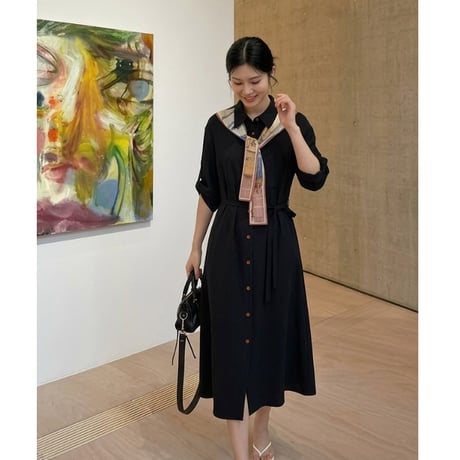 ゴッホの『サン＝レミのサン＝ポール病院の廊下』スカーフ付きシャツワンピース 美術作品シリーズ