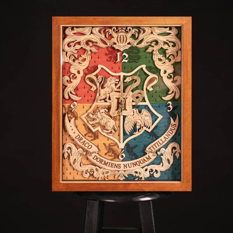 ハリーポッター ホグワーツ 校章 アンティーク 3D 壁掛け時計 ライト
