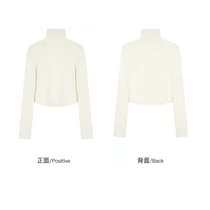 ショート丈 ハイネック長袖ニット 無地 ホワイト | Aki global