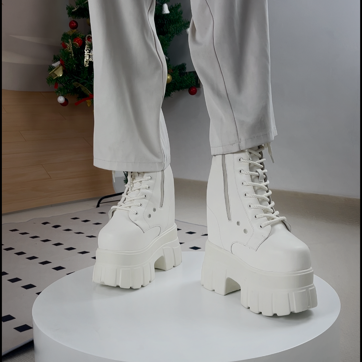 シークレットブーツ コスプレ 18cm 厚底ブーツ 18cm盛り シークレットブーツ コスプレ 黒 編み上げ Lサイズ