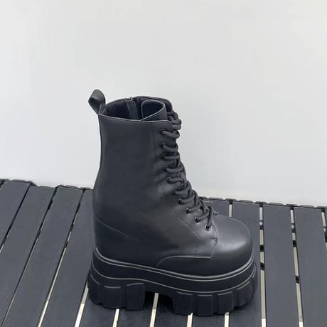 【+22㎝】シークレットブーツ レースアップ ショートブーツ ブラック 10㎝厚底 コスプレ