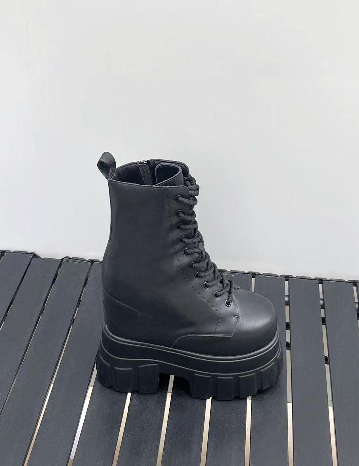 シークレットレースアップショートブーツ　タンク底ver.　ブラック XL コスプレ用ブーツ・シューズ シークレットレースアップショート
