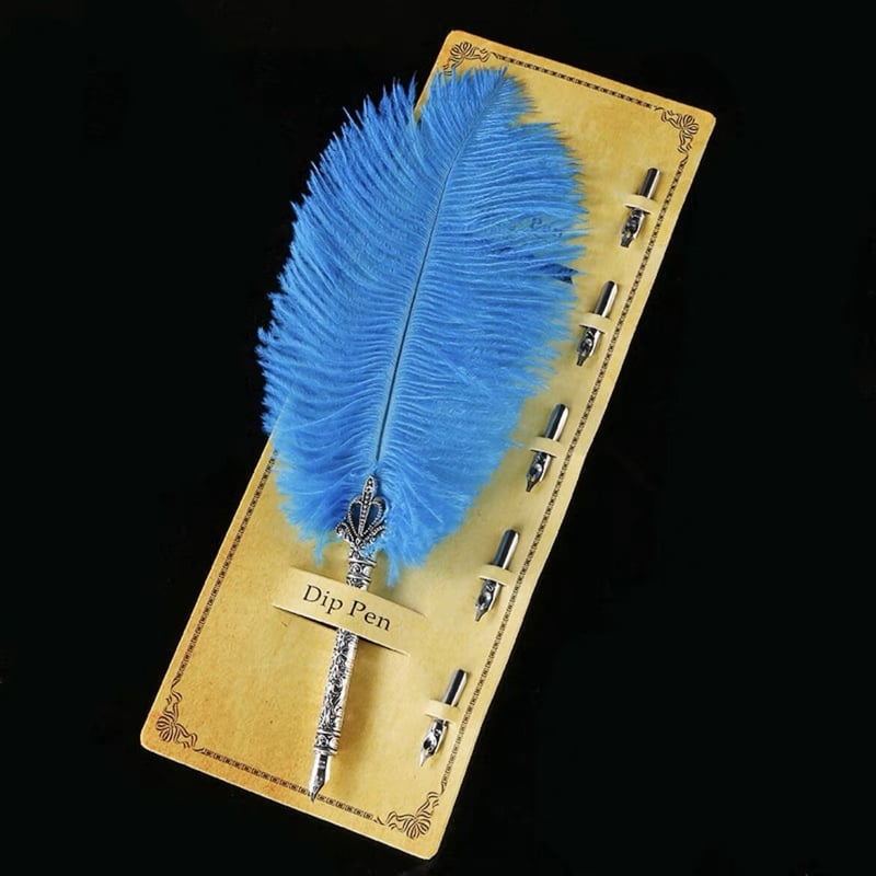 カラー 羽ペン ダチョウ ヴィンテージデザイン 替え芯付 全9色