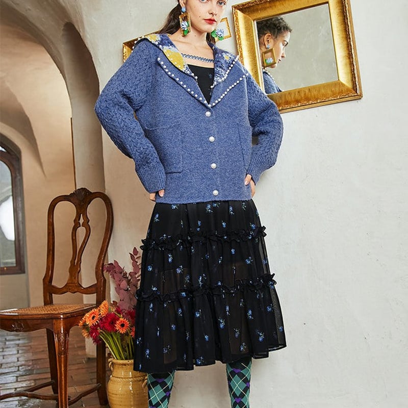 Star Night Theater カーディガン アオ ゴッホ 星月夜 セーラーニットカーディガン 美術作品シリーズ