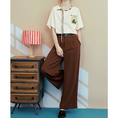 ゴッホの寝室の刺繍2wayコードネックTシャツ 美術作品シリーズ