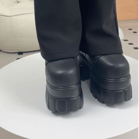 【+22㎝】シークレットブーツ レースアップ ショートブーツ ブラック 10㎝厚底 コスプレ