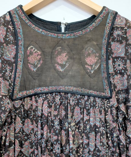 70’s India Cotton Gold Stamp Dress sizeM