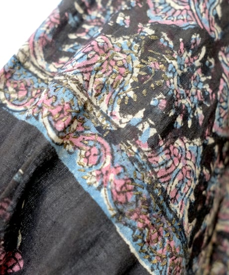 70’s India Cotton Gold Stamp Dress sizeM
