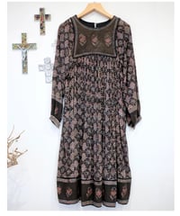 70’s India Cotton Gold Stamp Dress sizeM