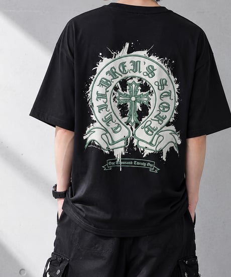 【Y.e(J)ow】クロスプリント＆刺繍Tシャツ