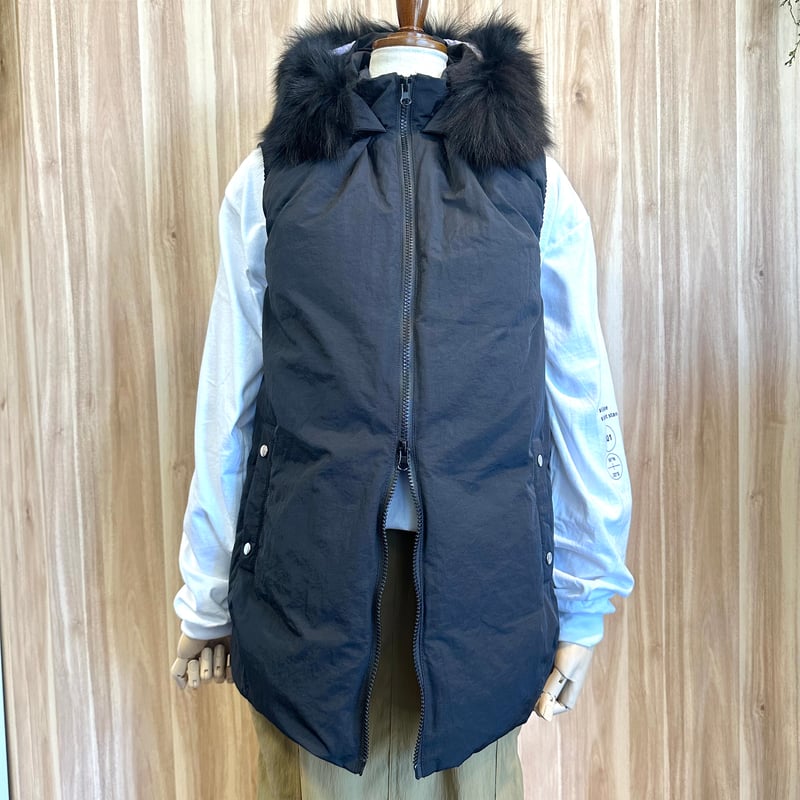 Sマックスマーラ ダウンベスト グースダウン フォックスファー 44 ネイビー