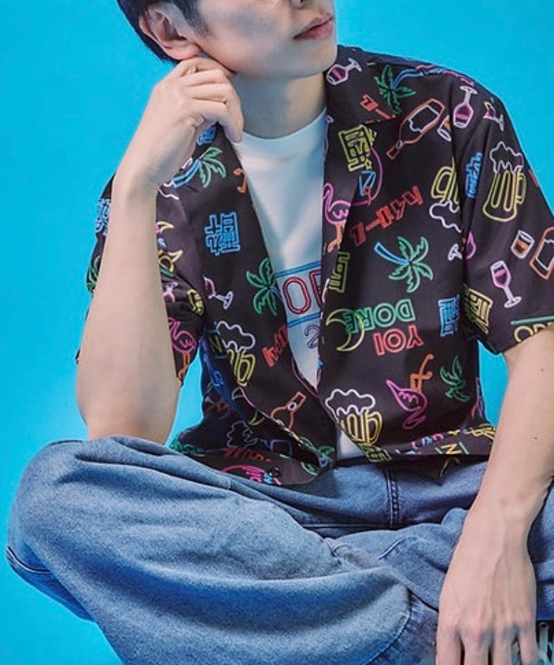 YOIDORE】酒ネオンアロハシャツ (825711) ブラック | 一宮市の店舗の