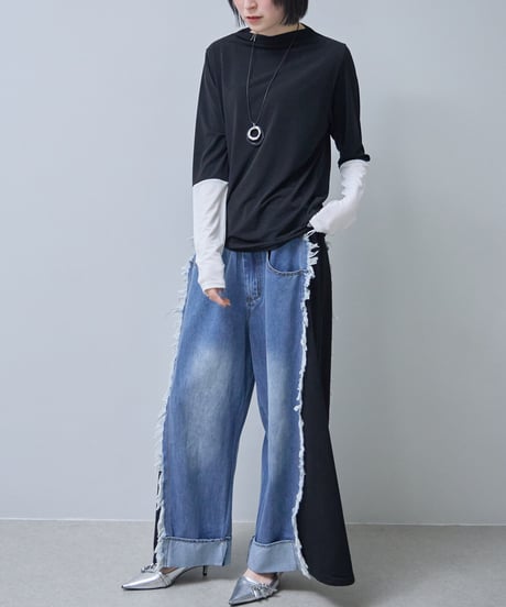 【select】異素材切替デザインデニムパンツ（204873）
