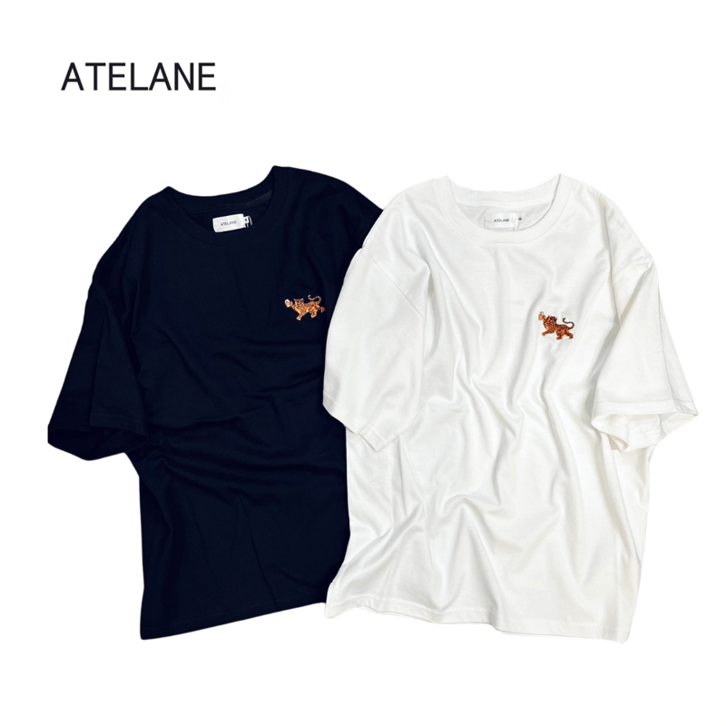 ATELANE】ワンポイント タイガー刺繍オーバーシルエットTEE ATELANE】ワンポイント タイガー刺繍オーバーシルエットTEE