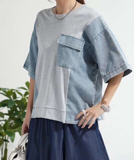 【select】デニム切替半袖Tシャツ（R-4259）