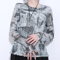 【レディース】Marble Print Mesh Tops（194695）