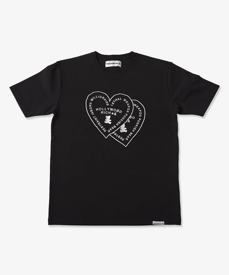 Hollywood Rich. &】Wハートロゴ半袖Tシャツ（9347）ブラック