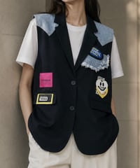 【レディース・ユニセックス】ワッペン付きデニム切替ベスト（76344）