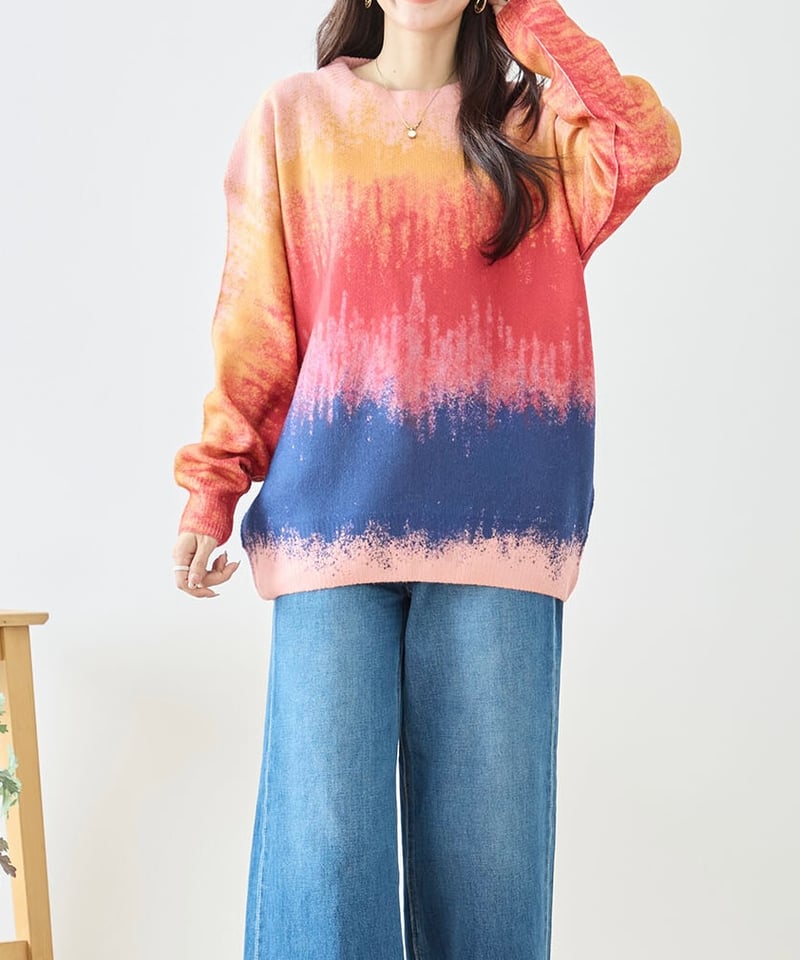 VEATM グラデーションブルー S Wool blend gradation knit / ウールブレンドグラデーション