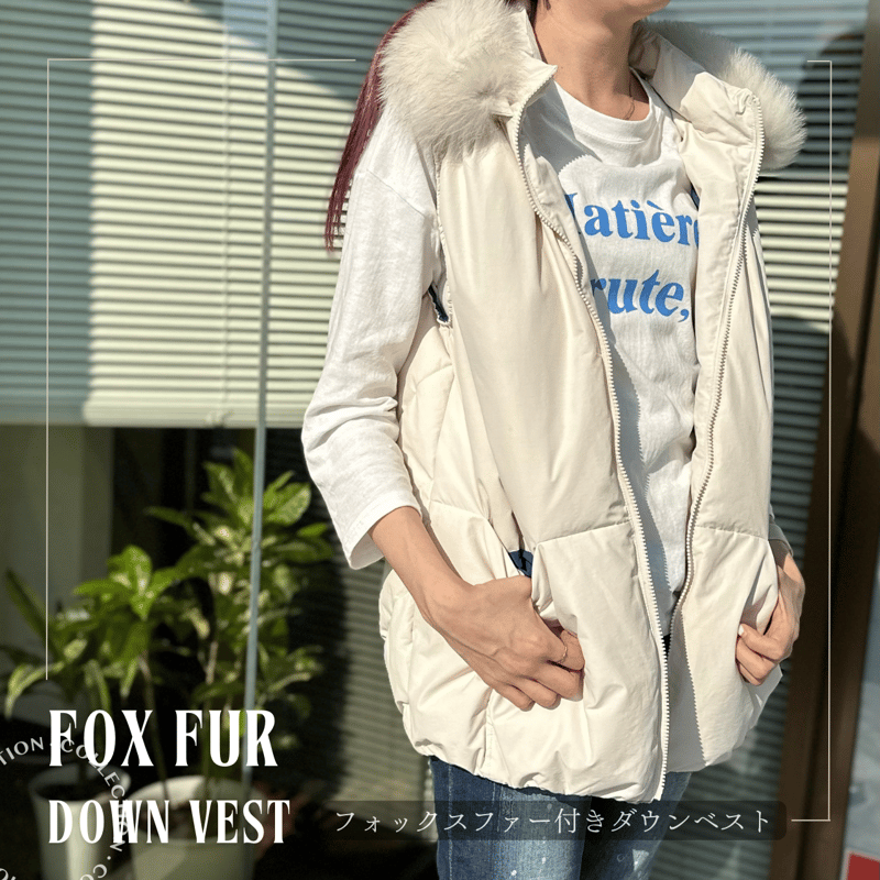 レディース】フォックスファー付きダウンベスト off-white レディース】フォックスファー付きダウンベスト off-white