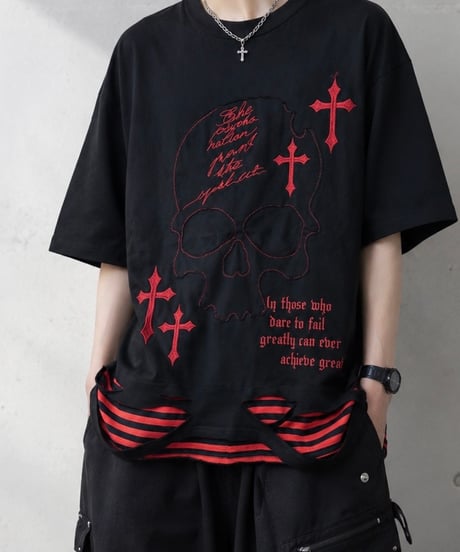 【PSYCHO NATION】スカルクラッシュレイヤードTシャツ（126965）