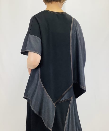 【select】デニム見え素材切替アシメントリーカットソー（N26108）
