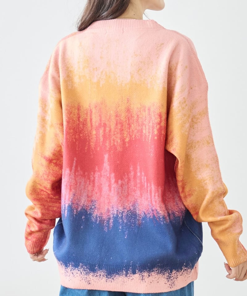 VEATM グラデーションブルー S Wool blend gradation knit / ウールブレンドグラデーション