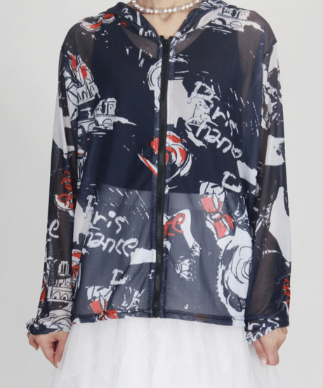 【select】Paris風モノトーンシアーzipパーカー（258654）
