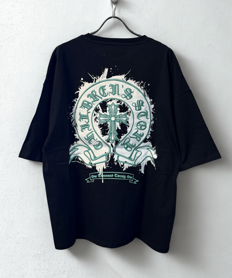 【Y.e(J)ow】クロスプリント＆刺繍Tシャツ