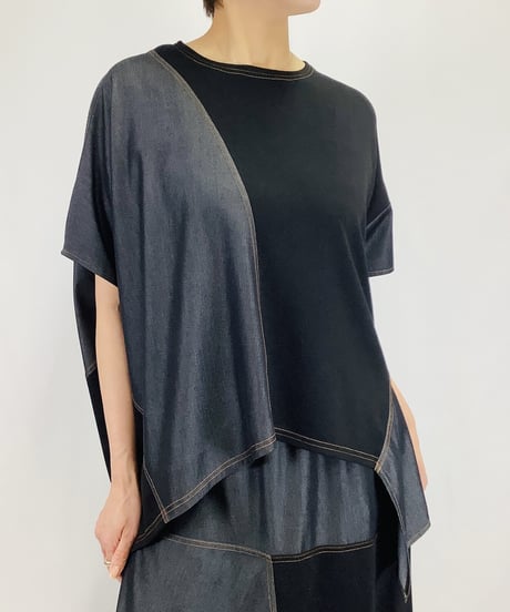【select】デニム見え素材切替アシメントリーカットソー（N26108）