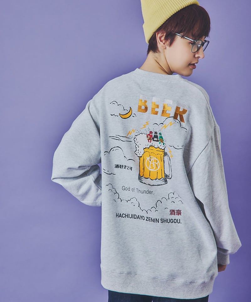 雷様クルーネックスウェット YOIDORE 835206 ヨイドレ 酔いどれ トレーナー 刺繍 お酒 パロディ YOIDORE】酔いどれ 雷様 クルーネックスウェット（835206） | 一宮市の