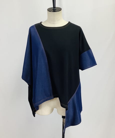【select】デニム見え素材切替アシメントリーカットソー（N26108）