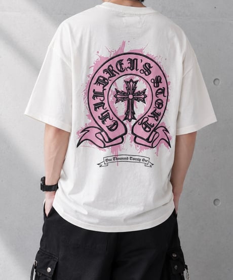 【Y.e(J)ow】クロスプリント＆刺繍Tシャツ