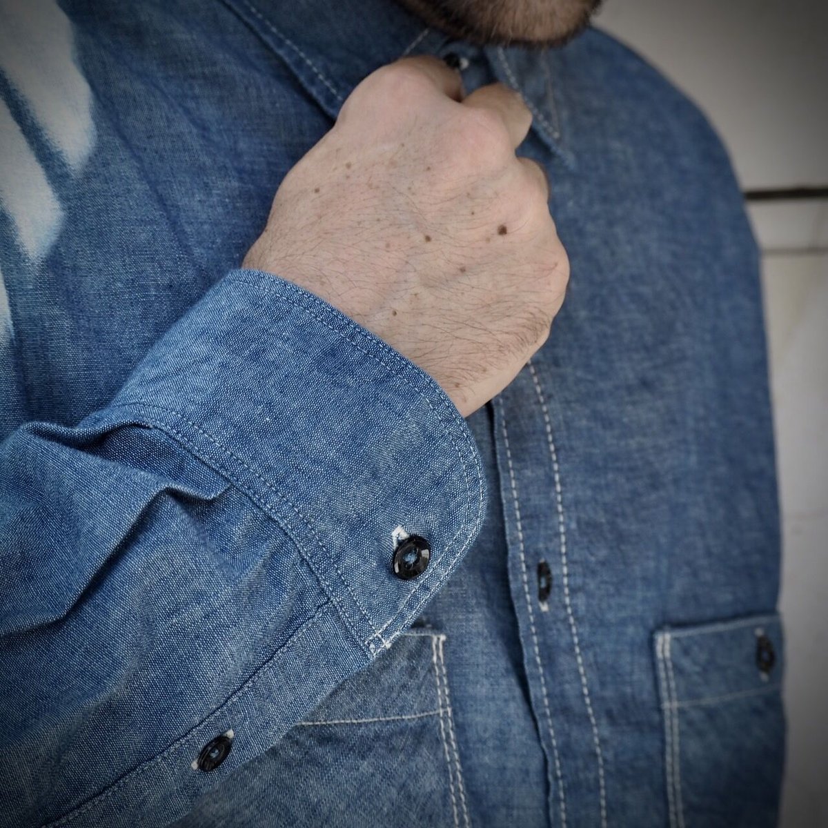 OMNIGOD mens]シャンブレーワークシャツ | EDO-STORE