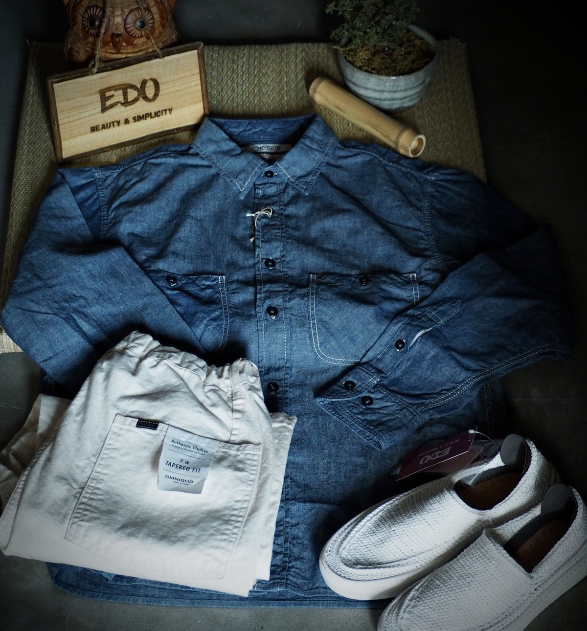 OMNIGOD mens]シャンブレーワークシャツ | EDO-STORE