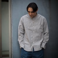 [OMNIGOD mens / オムニゴッド] オリジナルギンガムチェックシャンブレー スタンドカラーワークシャツ【56-415X】