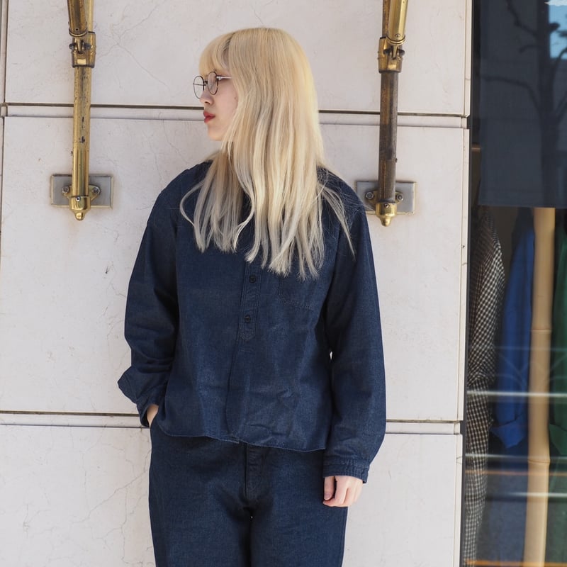 希少✨ 45R 納戸納戸デニム インディゴブラウス 2 コットン100% タック 45Rインディゴ（影色納戸）: ｜45R