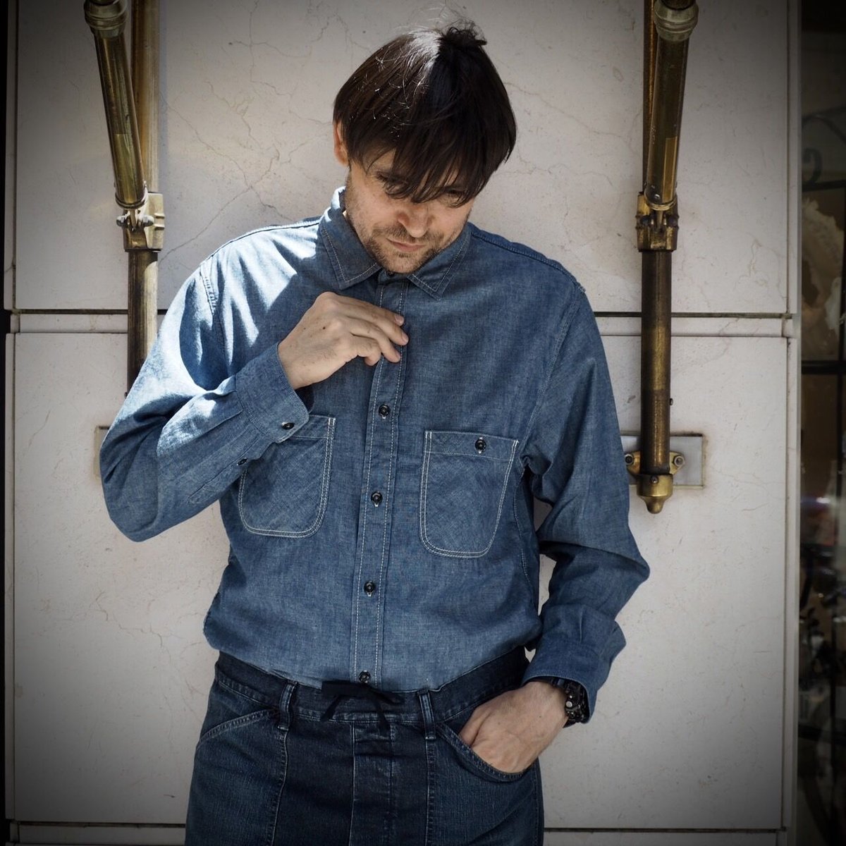 OMNIGOD mens]シャンブレーワークシャツ | EDO-STORE