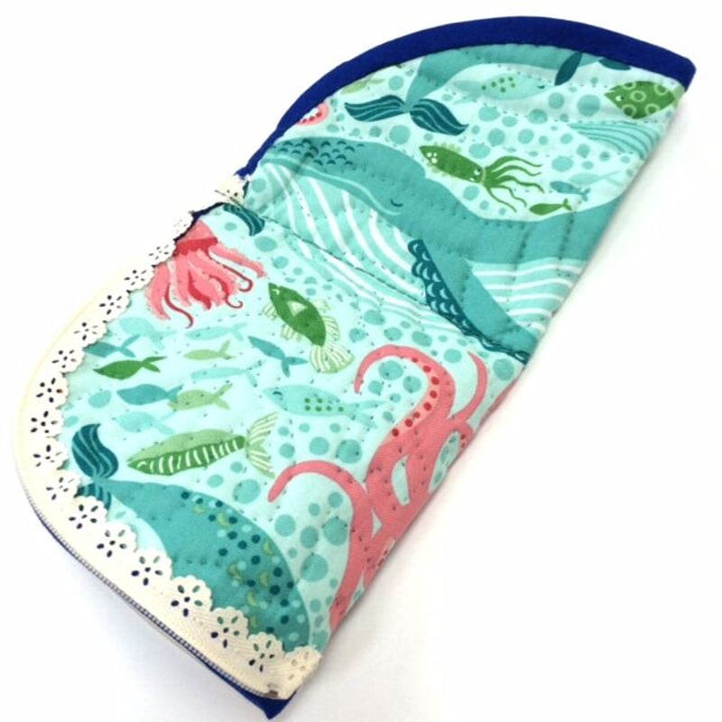 Wファスナーのポーチキット クジラのしっぽ | Hawaiianquilt KAIOLOHIA