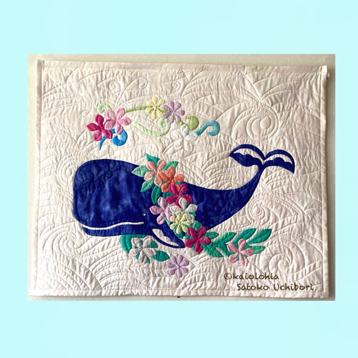 ハワイアンキルト タペストリー ホエール くじら 一点もの ハワイ