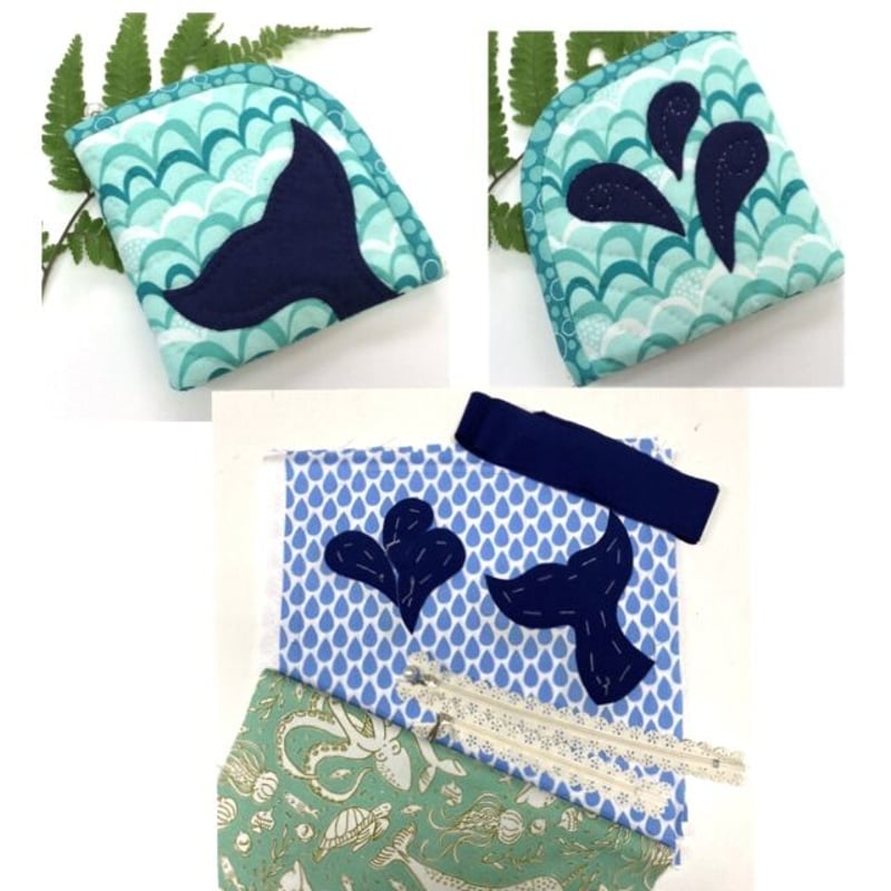 Wファスナーのポーチキット クジラのしっぽ | Hawaiianquilt KAIOLOHIA