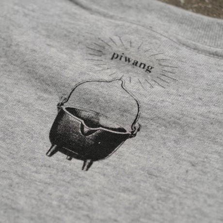 piwang バックプリント ポケットTシャツ『杢グレー』