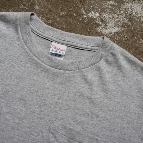 piwang バックプリント ポケットTシャツ『杢グレー』