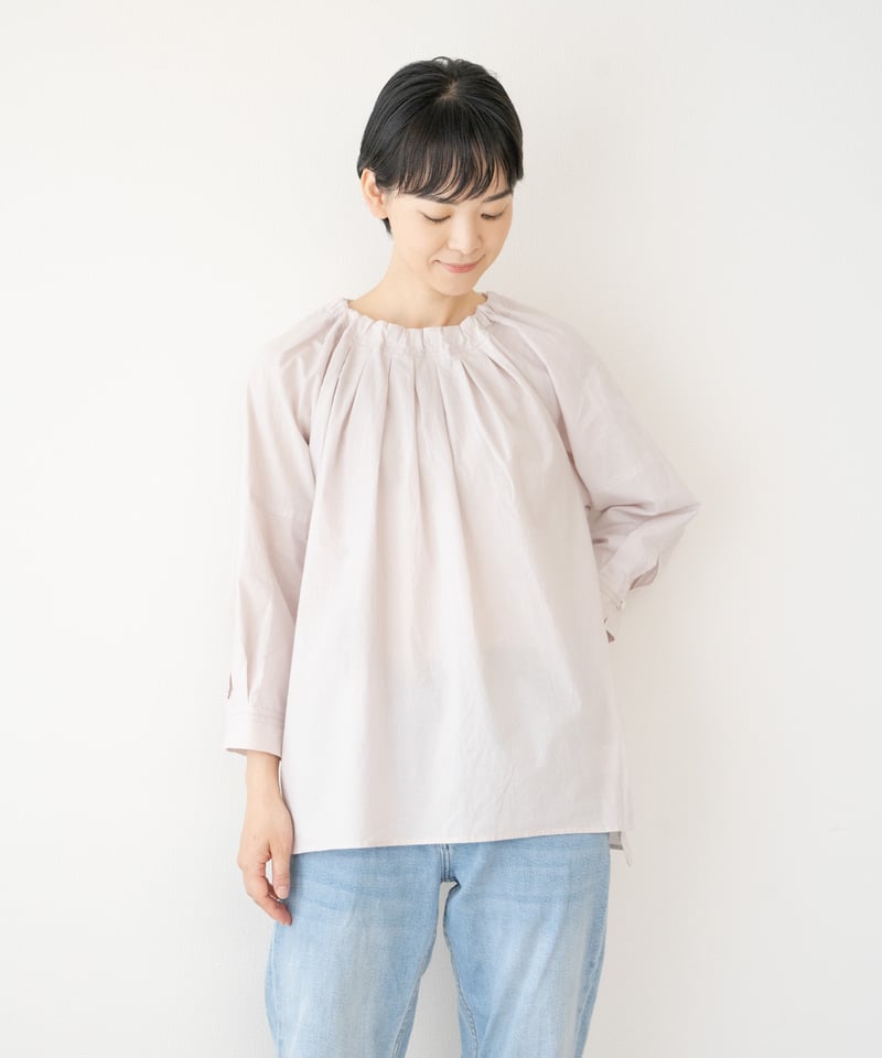 洗える/柔らか/草木染め】コットンかぶりタックブラウス コチニール(薄  