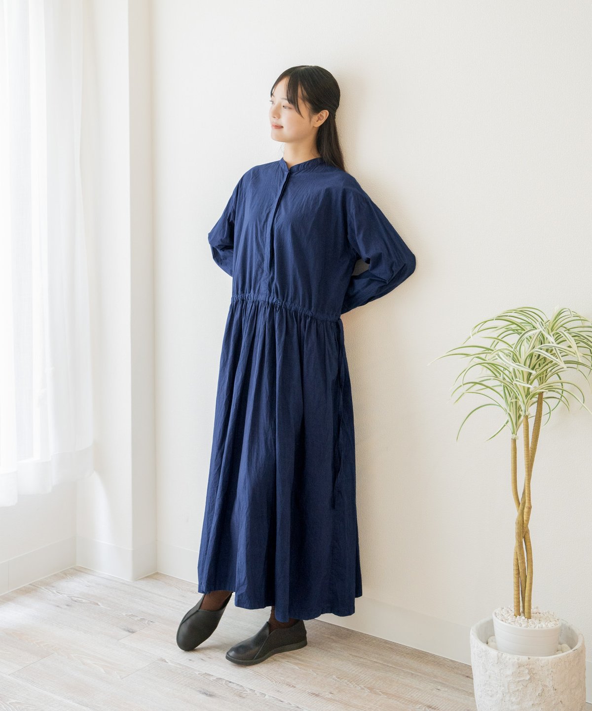 製品染め/洗える/草木染め】ウエストギャザーワンピース 藍 | kiso  
