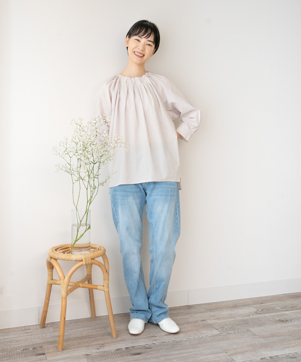 洗える/柔らか/草木染め】コットンかぶりタックブラウス コチニール(薄  