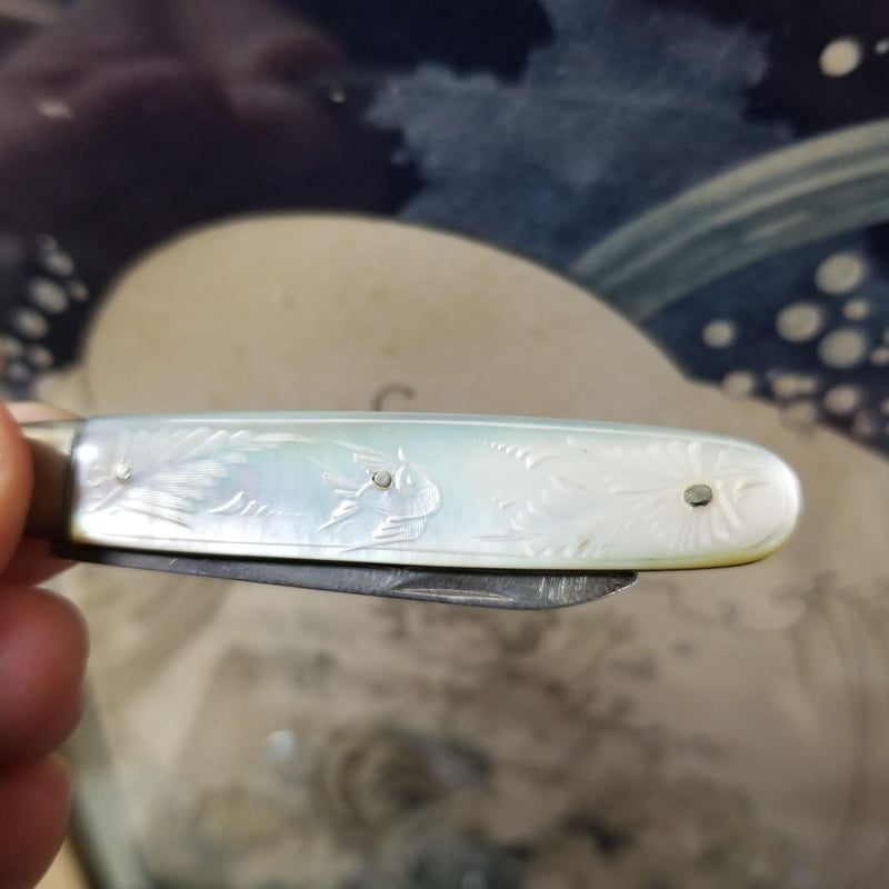 鳥と葉っぱ模様のフルーツナイフ イギリスアンティーク シルバー 鳥と葉っぱ模様のフルーツナイフ イギリスアンティーク シルバー