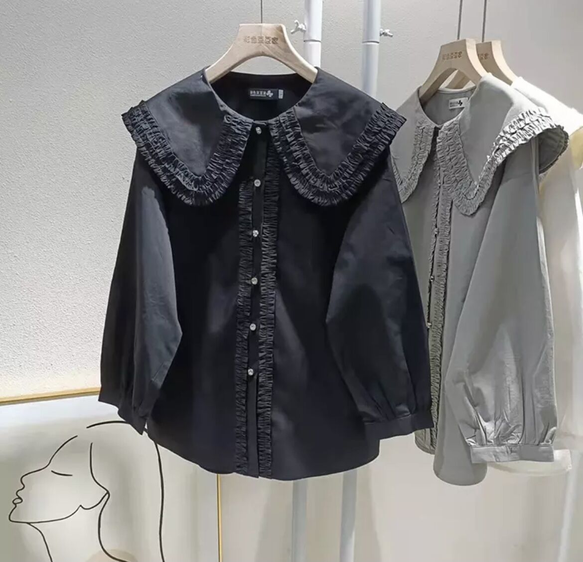 襟付きフリンジチュールブラウス黒 NOLLEY'S ブラウス シャツ 襟チュールフリルシアーブラウス