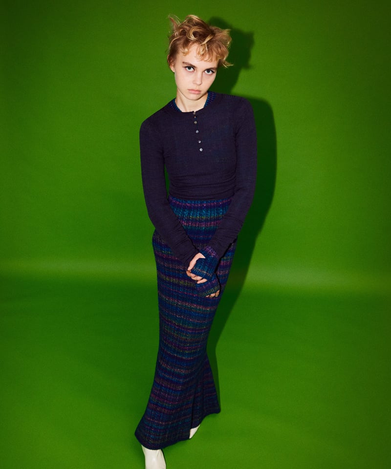 mix color tight long KNIT dress | NKNIT